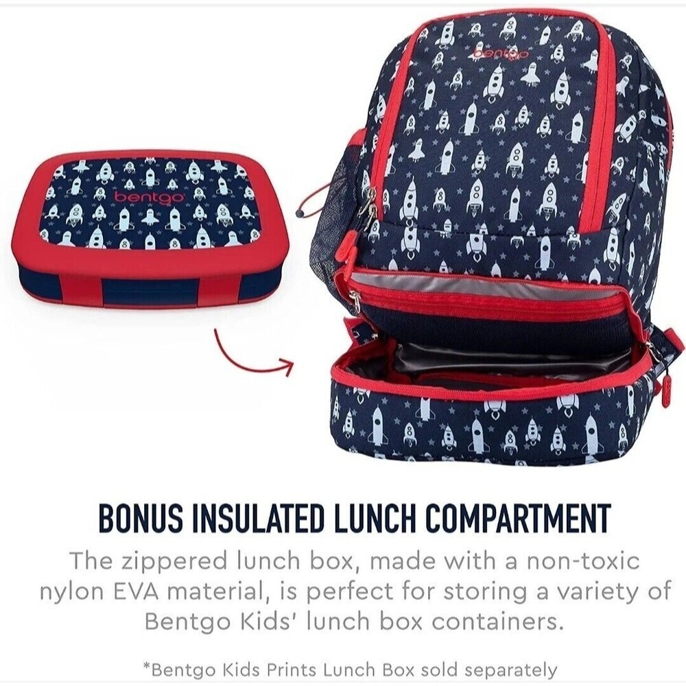 Bentgo Kids Prints 2-in-1 Backpack Lunch Bag Insulated Space Rockets School - Picture 6 of 14